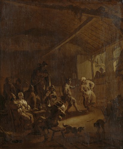 Dansende boeren in een schuur