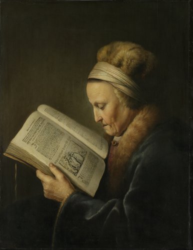 Old Woman reading a Lectionary : the so-called portrait of Rembrandt's mother, Neeltgen Willemsdr van Zuijdtbroeck (d. 1640)
