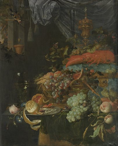 Stilleven met vruchten en een puttertje