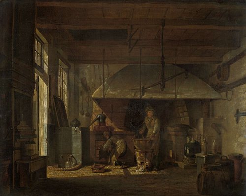 Interieur van het 'Stoockhuys' van apotheker A. d'Ailly bij het bolwerk aan de Zaagmolenpoort te Amsterdam