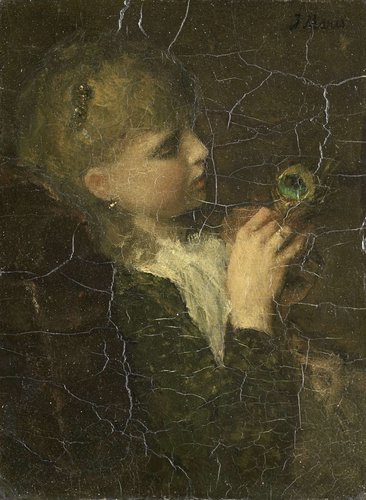 Meisje met pauwenveer by Jacob Maris