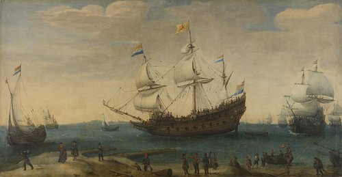 East Indiamen off a Coast