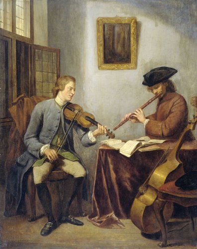 Een violist en een fluitist musicerend