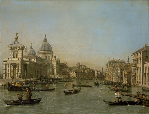 De ingang van het Canal Grande bij de Punta della Dogana en de Santa Maria della Salute