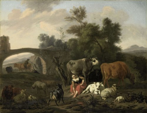 Landschap met herdersvolk en vee
