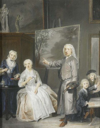 De landschapschilder Dirk Dalens III (1688-1753) met zijn tweede echtgenote Maria Schaack (gest. 1766) en de kinderen Anna (geb 1725), Willem (1737-60) en Jacobus (1741-63)