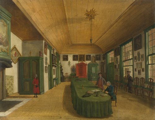 Interieur van de zaal van het genootschap 'Kunst wordt door Arbeid verkregen' te Leiden