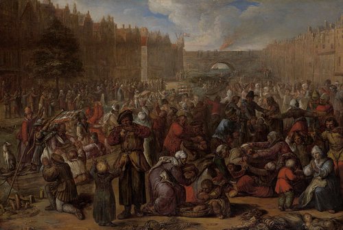 De uitdeling van haring en wittebrood na de opheffing van het beleg van Leiden, 3 oktober 1574