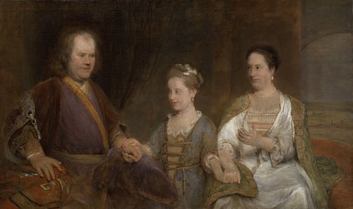 Hermanus Boerhaave (1668-1738). Hoogleraar in de geneeskunde te Leiden met zijn vrouw Maria Drolenvaux (1686-1746) en dochtertje Johanna Maria (1712-1791)