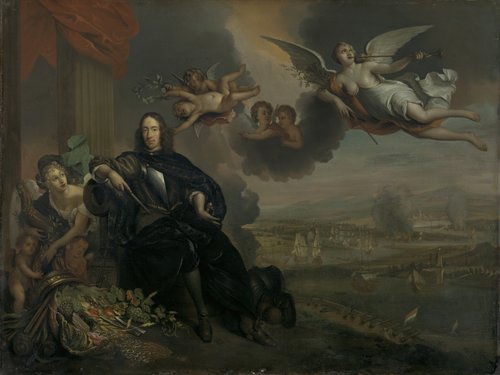 The Apotheosis of Cornelis de Witt, with the Dutch Raid on the Medway in the background