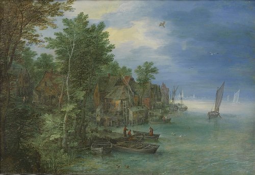 View of a Village on a River