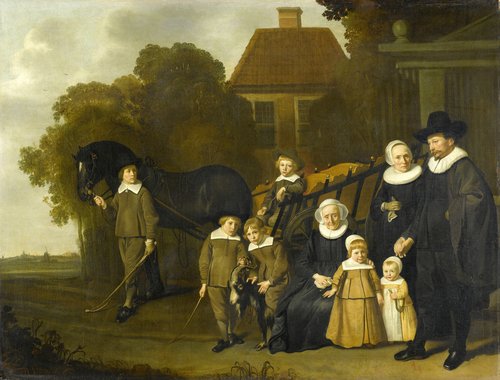 Portrait of the Meebeeck Cruywagen Family near the Gate of their Country Home on Uitweg near Amsterdam