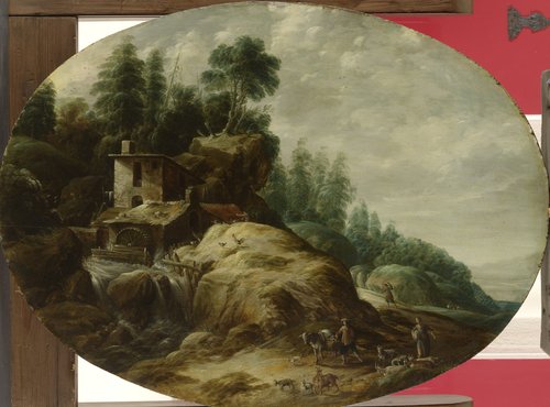 Watermolen bij een beboste heuvel by Gillis Peeters (I)
