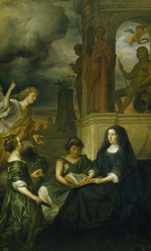 Allegorie op de nagedachtenis van Frederik Hendrik, prins van Oranje, met het portret van zijn weduwe Amalia van Solms