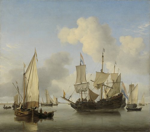 Schepen onder de kust voor anker
