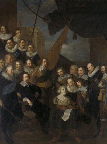 De compagnie van kapitein Cornelis Bicker en luitenant Frederick van Banchem, gereed voor de ontvangst van Maria de' Medici, koningin-weduwe van Frankrijk, in september 1638