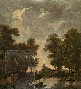 Behangselschildering met een Hollands landschap met rivier