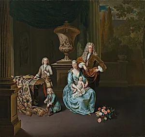 Diederik Baron van Leyden van Vlaardingen (1695-1764). Burgomaster of Leiden, with his Wife Sophia Dina de Rovere and their Sons Pieter, Jan en Adriaan Pompejus