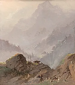Mountain Landscape in Tirol with Chamois