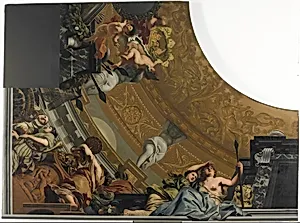 Part (bottom left) of a ceiling decoration with Diana and her companions as the principal representation
