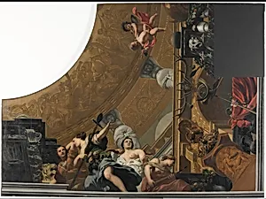 Part (bottom right) of a ceiling decoration with Diana and her companions as the principal representation