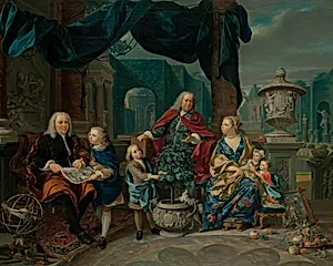 Portrait of David van Mollen and Son-in-Law Jacob Sydervelt with his Family