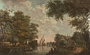 Three Painted Wall Hangings of a Dutch landscape