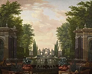 Water Terrace with Statues and Fountains in a Park