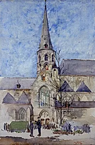 A Market Day (Church of St. Jacques, Ghent, Belgium) by Cass Gilbert