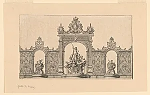 A Point de Vue for a Park; Three Fountains and a Railing