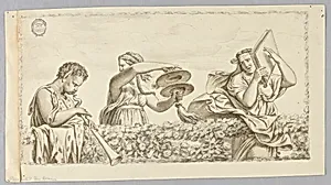 A Satyr Boy Playing Flute, A Girl with Cymbols, a Woman with a Book