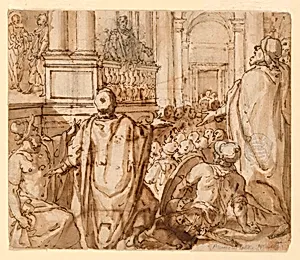 A scene from the Passion of Christ (Christ before Pilate)