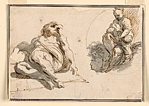 A Sleeping Man and Mother with Baby