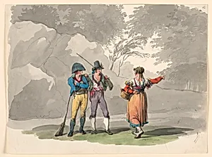 A Woman and Two Men with Guns. Costumes of the Kingdom of Naples