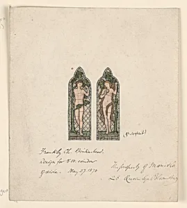 Adam and Eve, Design for Stained Glass Window, Frankby Church, Birkenhead (Cheshire), England