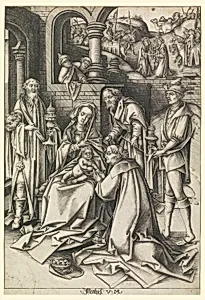 Adoration of Magi, plate 7 from series "Life of the Virgin"