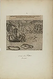 Appellit navis gallicai: qui inerant, redimunt a barbaris gossip pium... (from book, Americae, part three)