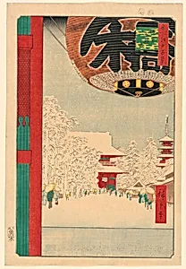 Asakua Temple, No 99 from One Hundred Famous Views of Edo (Asakua Kinryuzan) by Ando Hiroshige, Japanese, 1797–1858