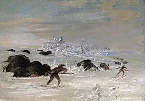 Assiniboine Indians Pursuing Buffalo on Snowshoes