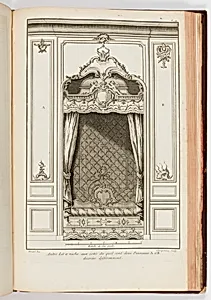 Autre Lit a niche aux cotÃ©s du quell sont deux Panneaux A. et B. dÃ©corÃ©es diffÃ©rement, plate 74 in Livre Nouveau ou Regalis des cinq Ordres, par Jacques Barozzio de Vignole