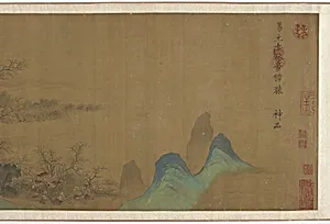 Autumn landscape with gibbons and deer