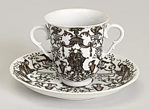 Beaker with Two Handles and Saucer