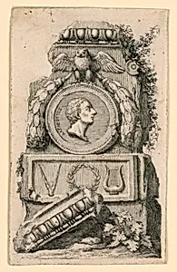 Book Ornament of a Classical Ruin with the Medallion Portrait of Francesco Algarotti (1712-1764)