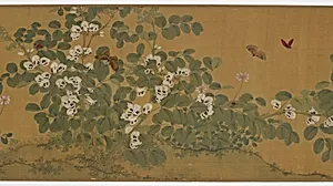 Broad bean flowers and butterflies