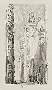 Broadway Towers (from portfolio, Lithographs of New York in 1904)