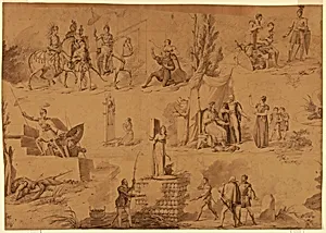 Cartoon for cotton printing: Six Scenes from the Life of Jeanne d'Arc