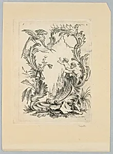 Cartouche with Bird and Putti, Plate B