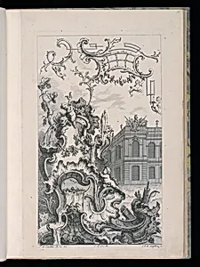 Cartouche with Fountain and Building by François de Cuvilliés the Elder, Belgian, active Germany, 1695 - 1768