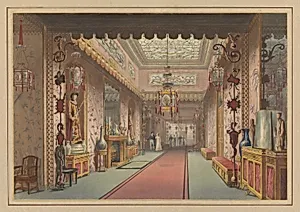 Chinese Gallery As It Was, Plate XV in Illustrations of Her Majesty's Palace at Brighton...Printed by T. Sutherland, Frederic Lewis, Robert Havel Jr., and M. Dubourg. Published by J. B. Nichols and Son, London, England, 1838.