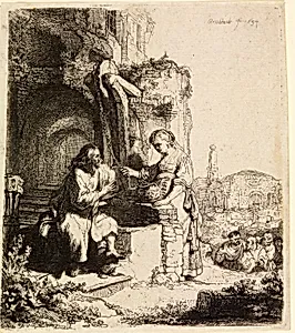 Christ and the Woman of Samaria Among Ruins by Rembrandt Harmensz van Rijn, Dutch, 1606–1669